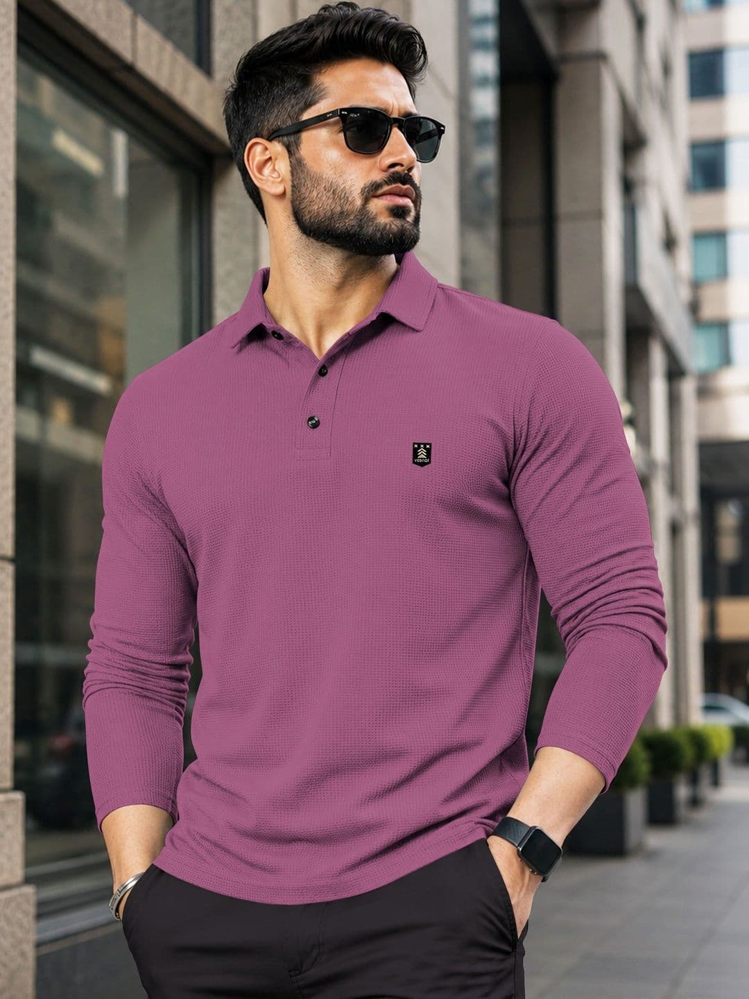 VeBNoR Men Brand Logo Polo Collar T-shirt - view 1