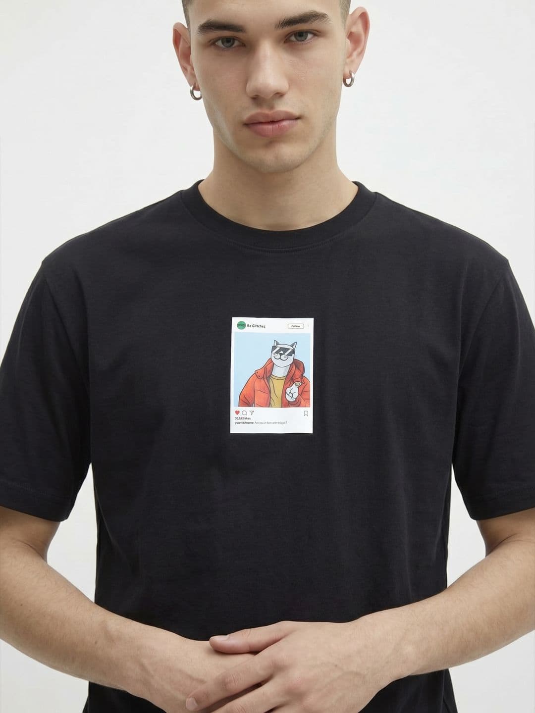 glitchez Relaxed Graphic Photo Printed Drop-Shoulder Sleeves T-shirt - view 1