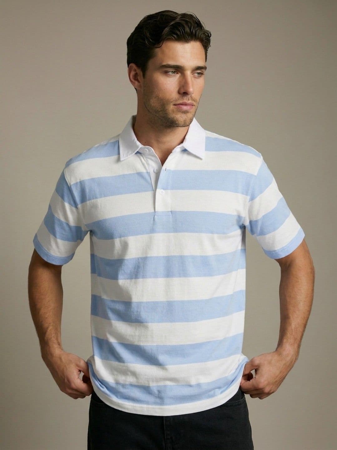 glitchez Men Striped Polo Collar Relaxed Fit T-shirt - view 1