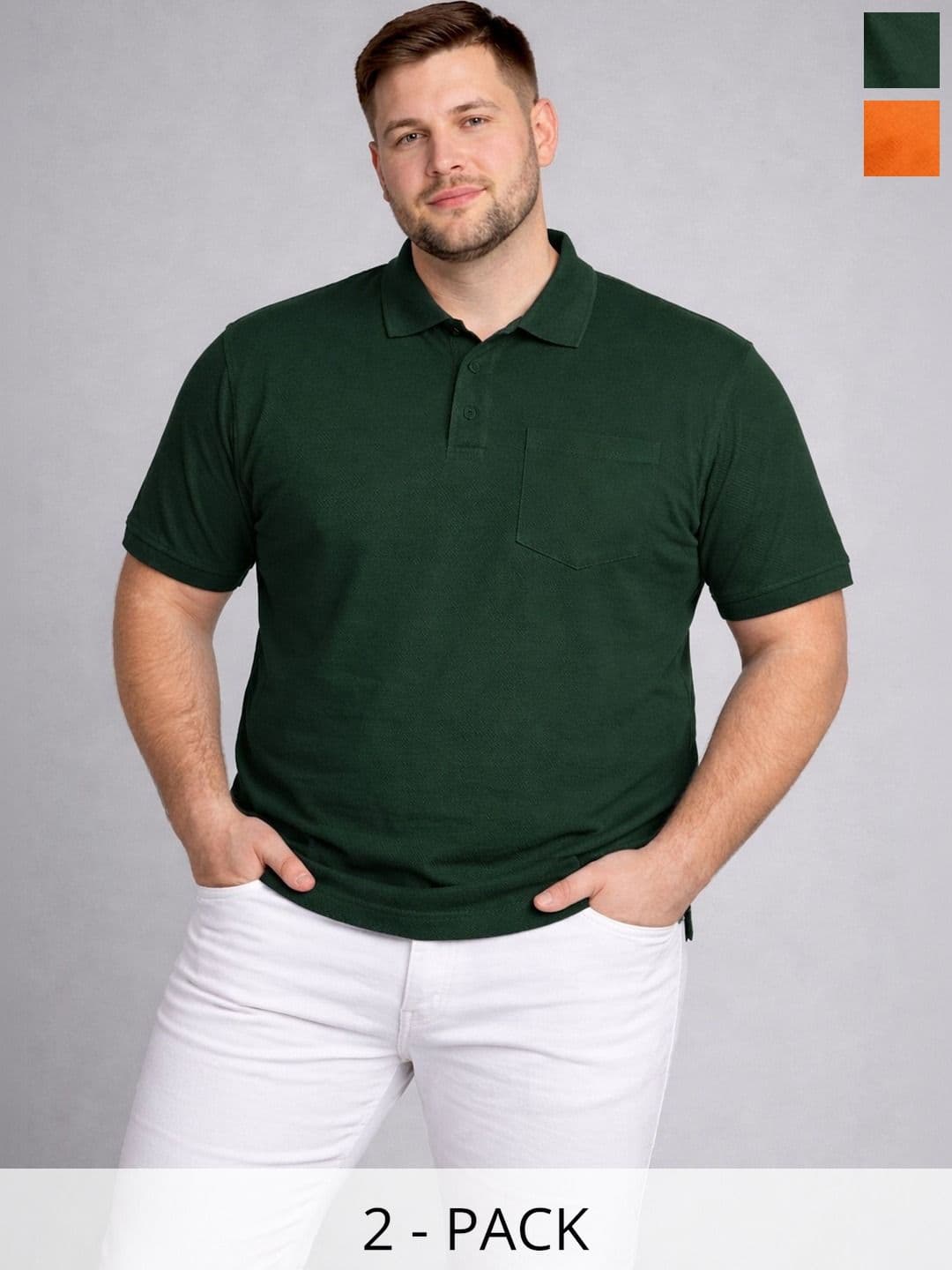 HERR WAHRER Men Plus Size Pack Of 2 Polo Collar Pocket T-shirt - view 1