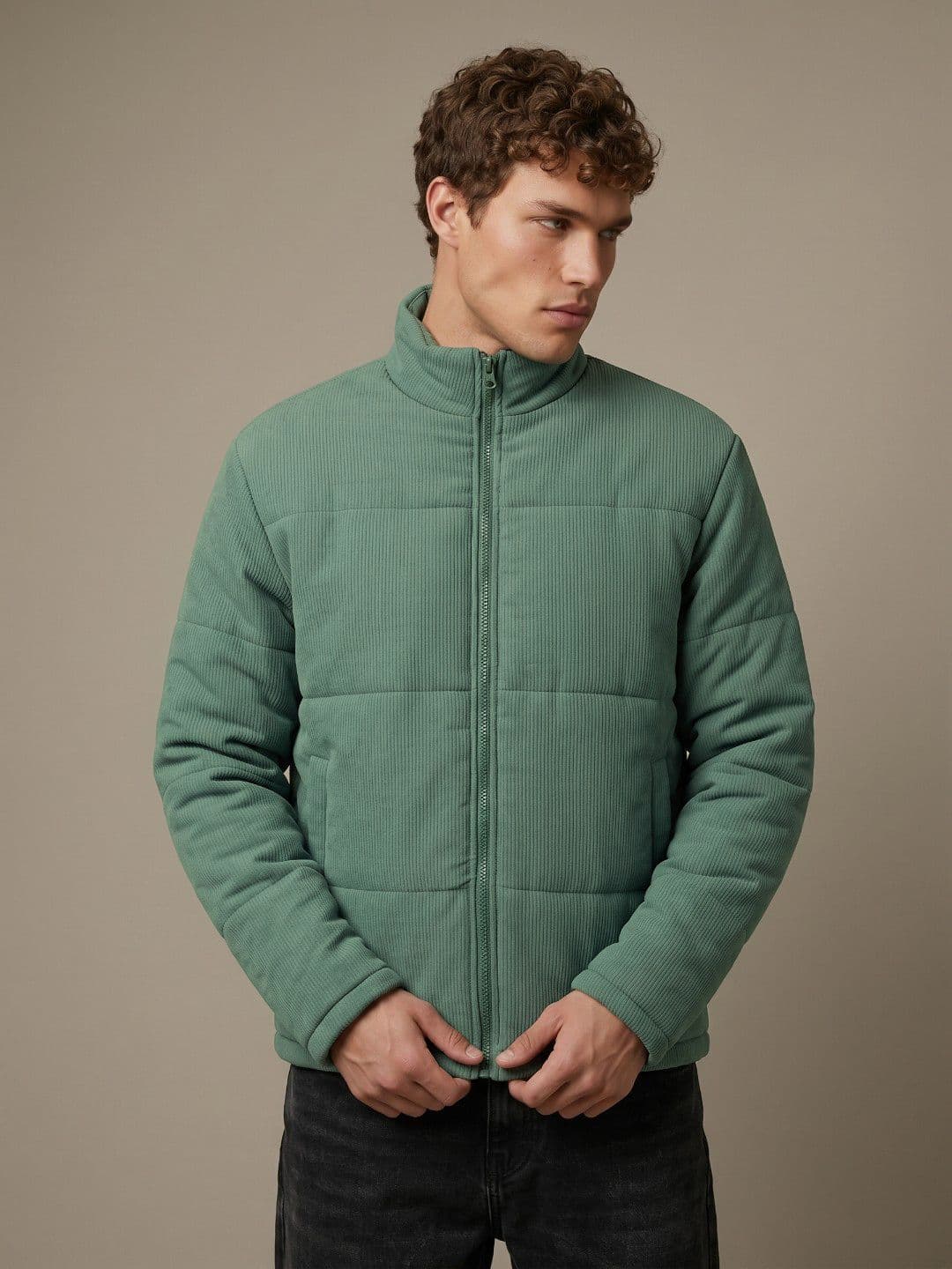 glitchez Ribbed Mock Collar Puffer Jacket - view 1
