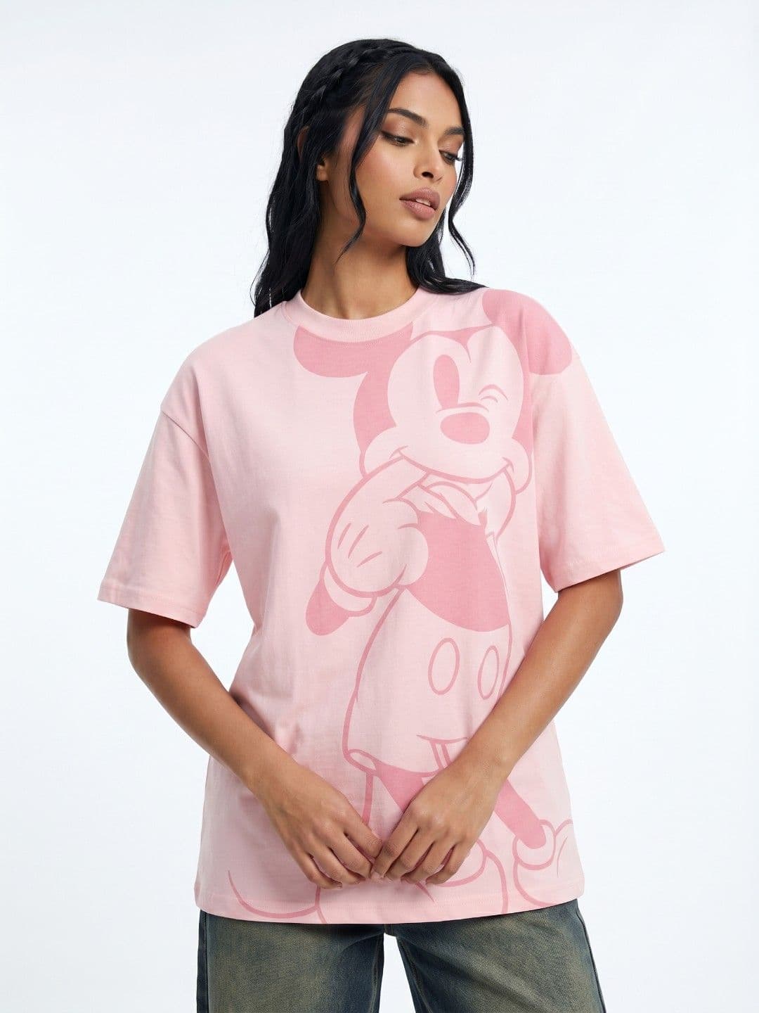 glitchez Mickey Mouse Printed Oversized Fit Drop-Shoulder Sleeves Pure Cotton T-shirt - view 1