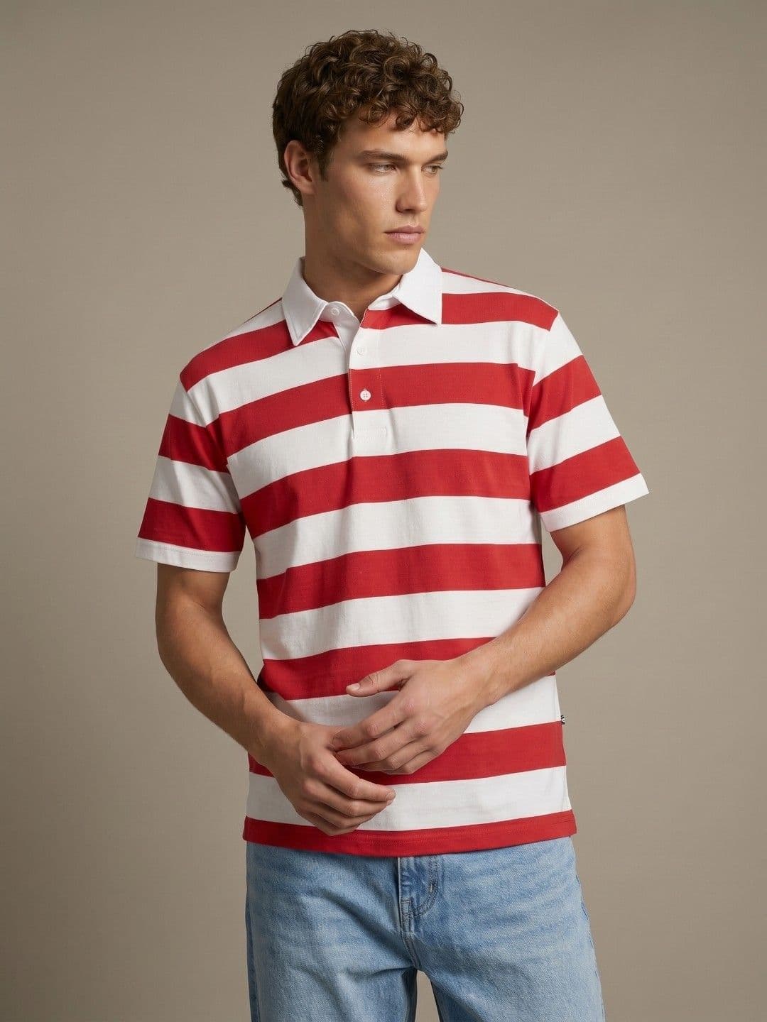 glitchez Striped Polo Collar Relaxed Fit T-shirt - view 1