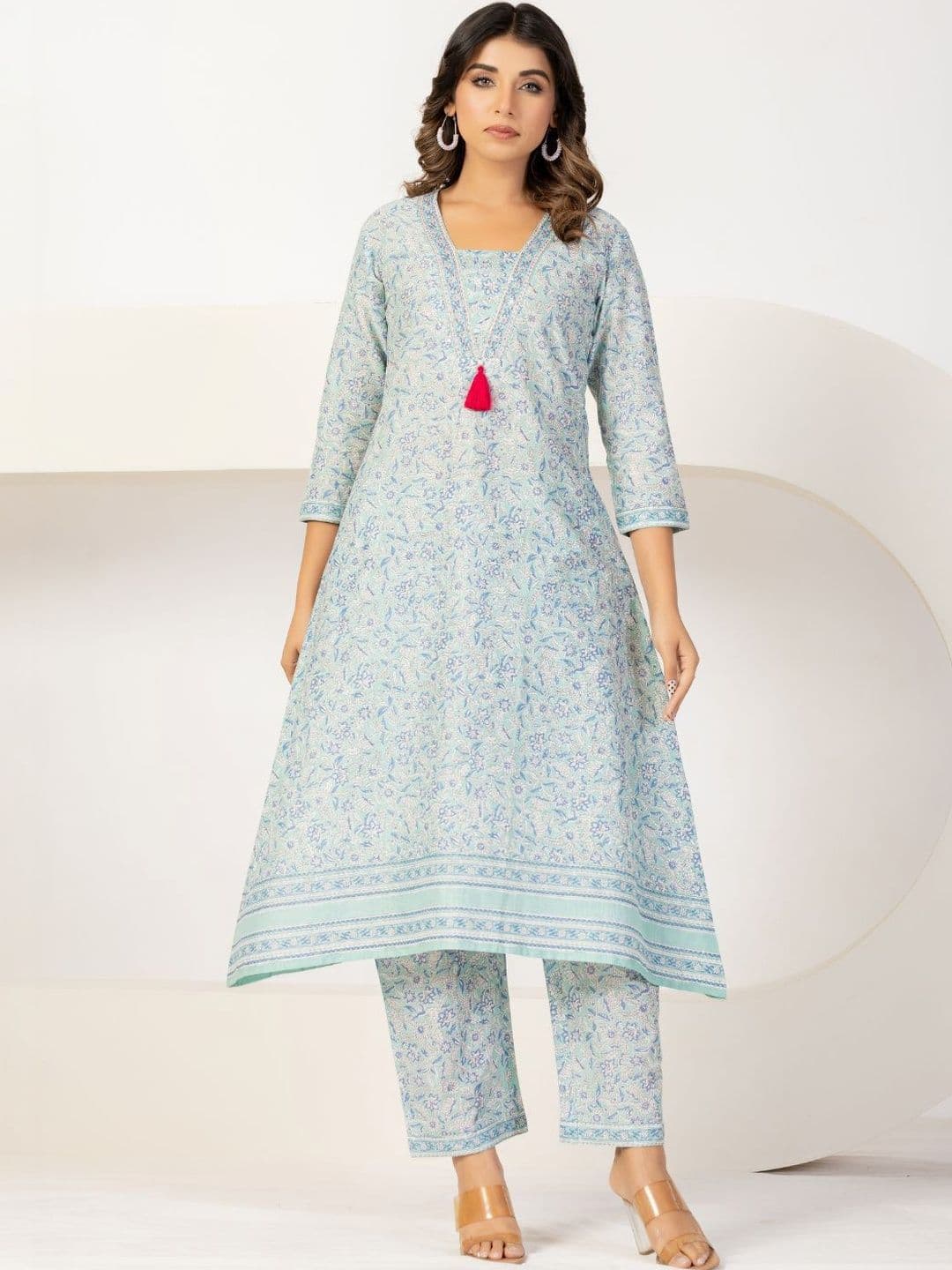 VEDANA Floral Cotton Printed Tunic with Trousers - view 1