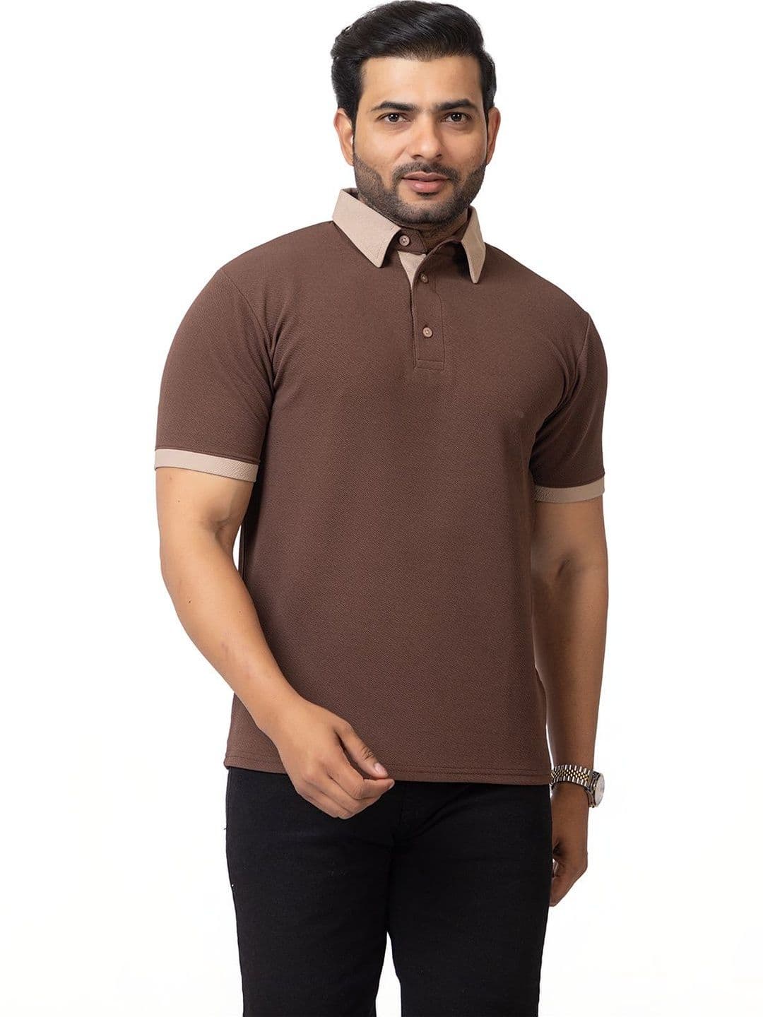 HANABY Coffee Brown Polo Collar T-shirt - view 1
