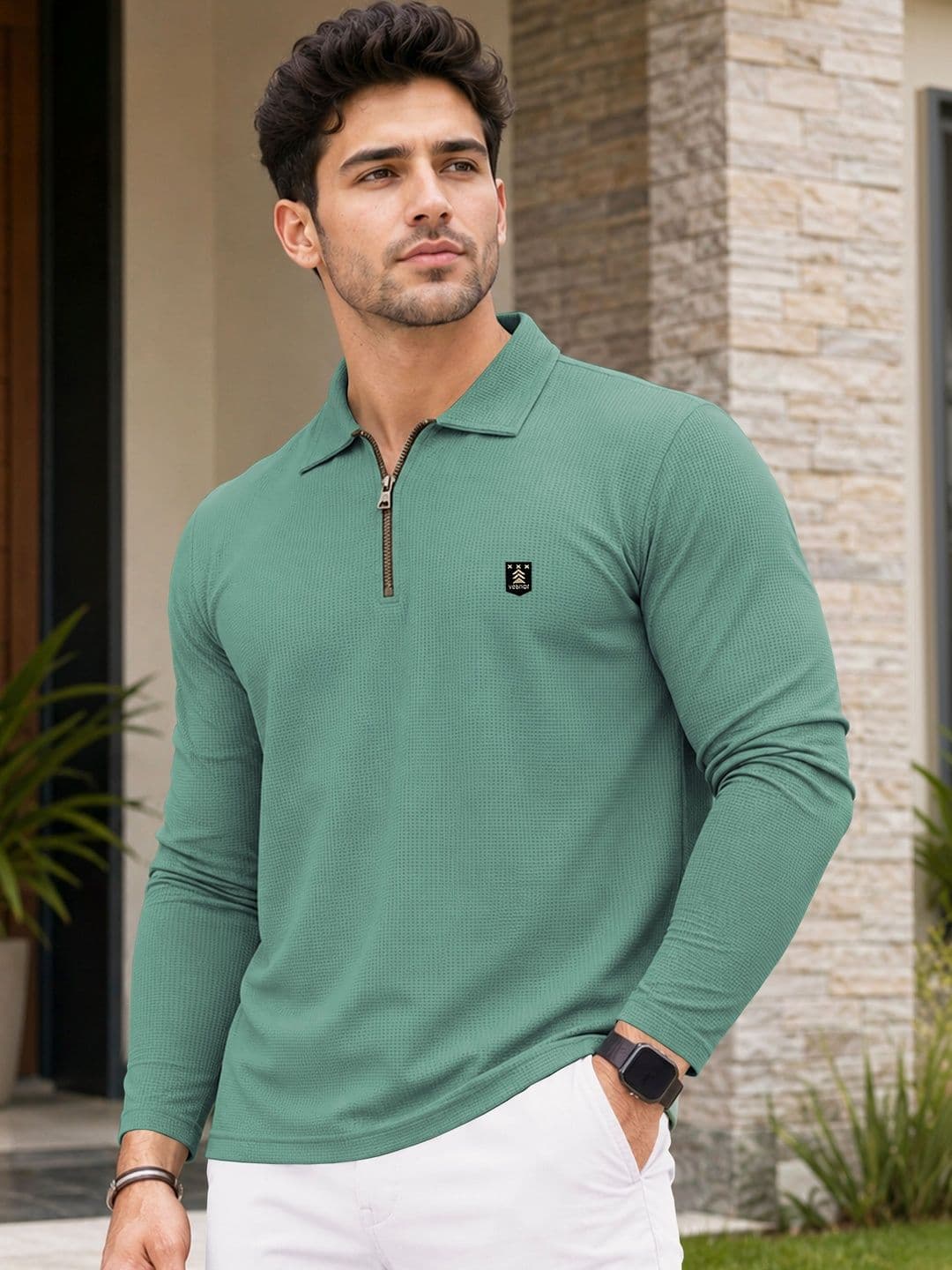VeBNoR Men Self Design Polo Collar Slim Fit T-shirt - view 1