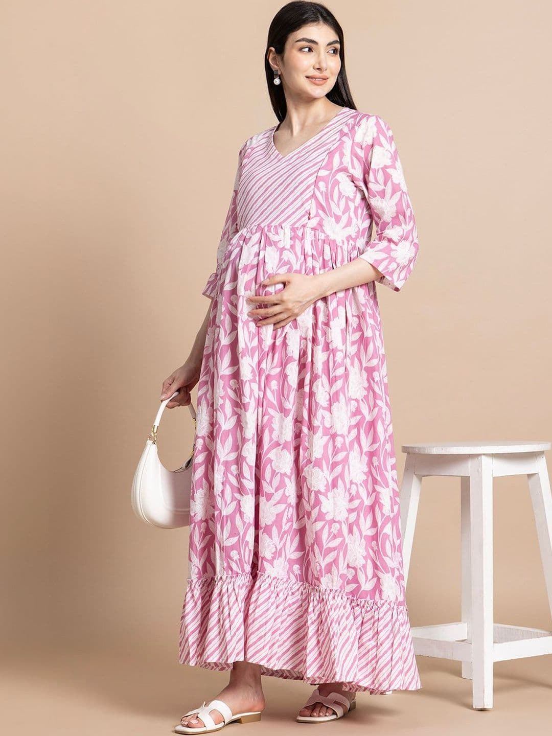 Vijay Garments Floral Print Maternity Maxi Dress - view 1