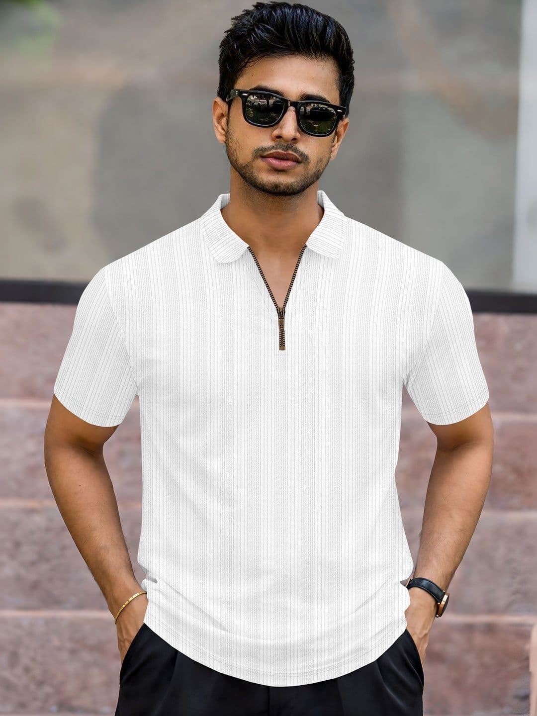 HERE&NOW Men Striped Polo Collar T-shirt - view 1