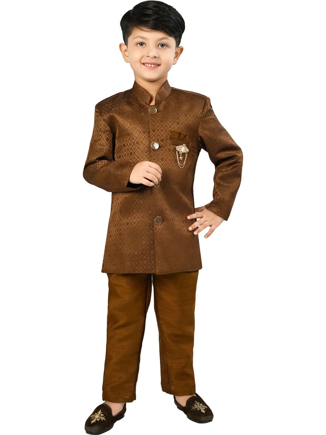 Arshia Fashions Boys Self Design Mandarin Collar Sherwani - view 1