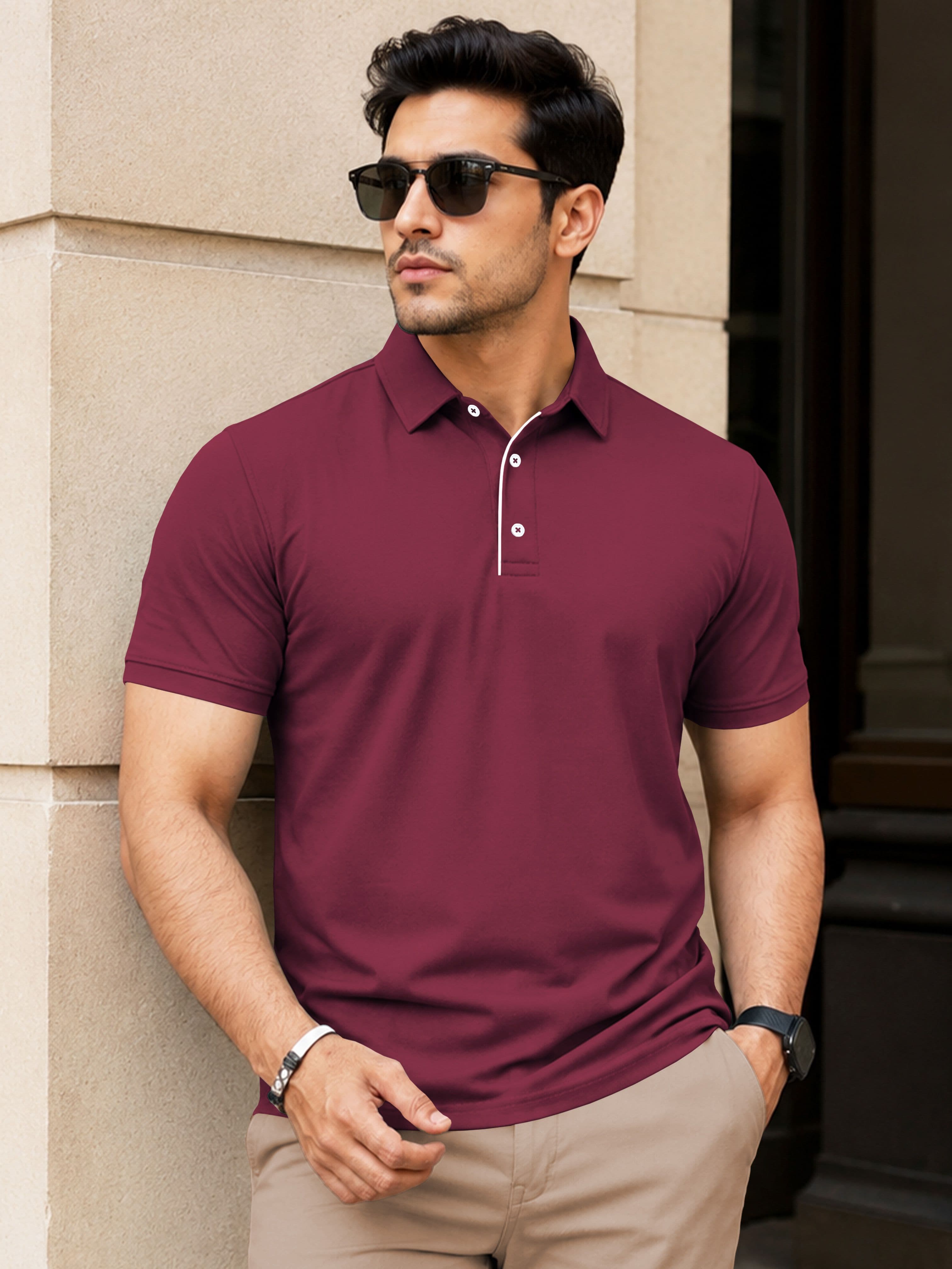 VeBNoR Men Solid Polo Collar Short Sleeves Slim Fit Casual T-shirt - view 1