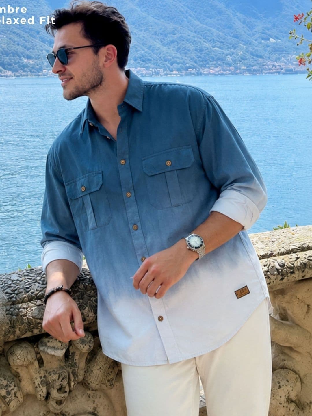 DENNISON Double Pocket Drop Shoulder Oversized Ombre Shirt - view 1