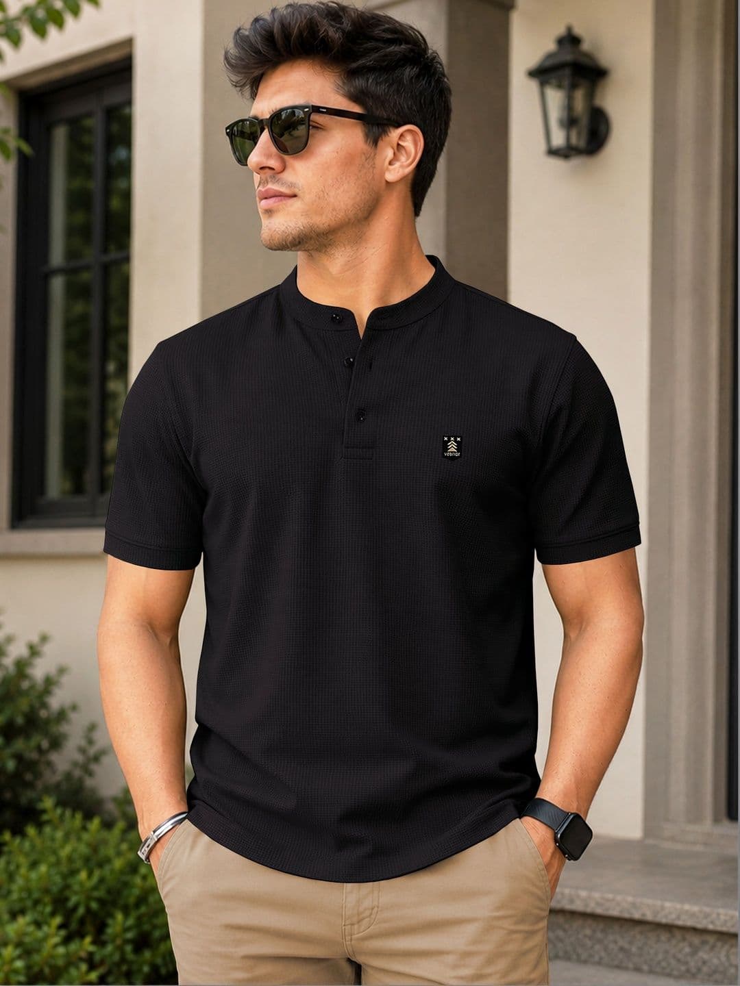 VeBNoR Men Mandarin Collar T-shirt - view 1