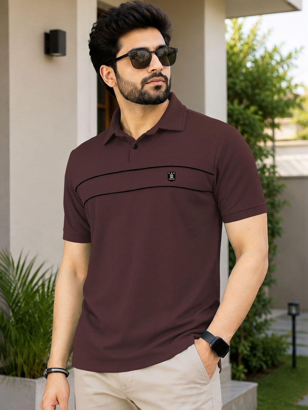 VeBNoR Men Brand Logo Polo Collar Pockets T-shirt - view 1