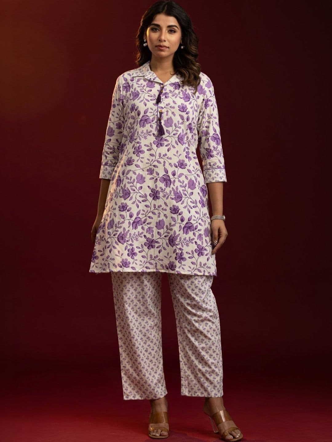 VEDANA Floral Cotton Printed Tunic with Trousers - view 1