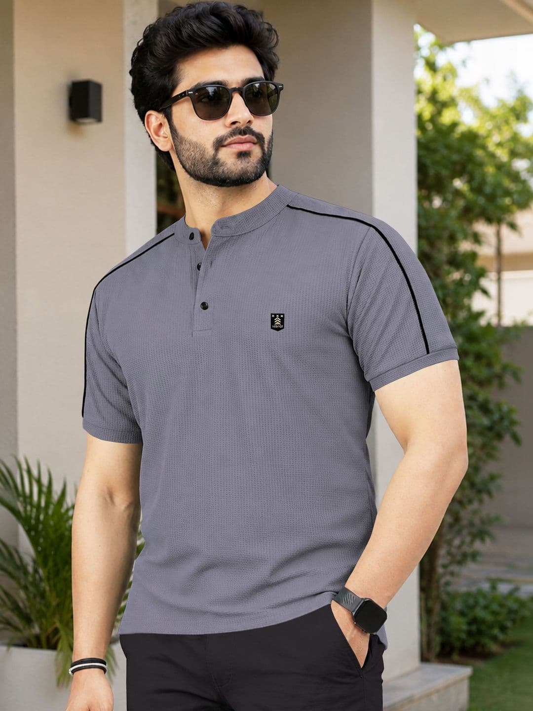 VeBNoR Men Mandarin Collar T-shirt - view 1
