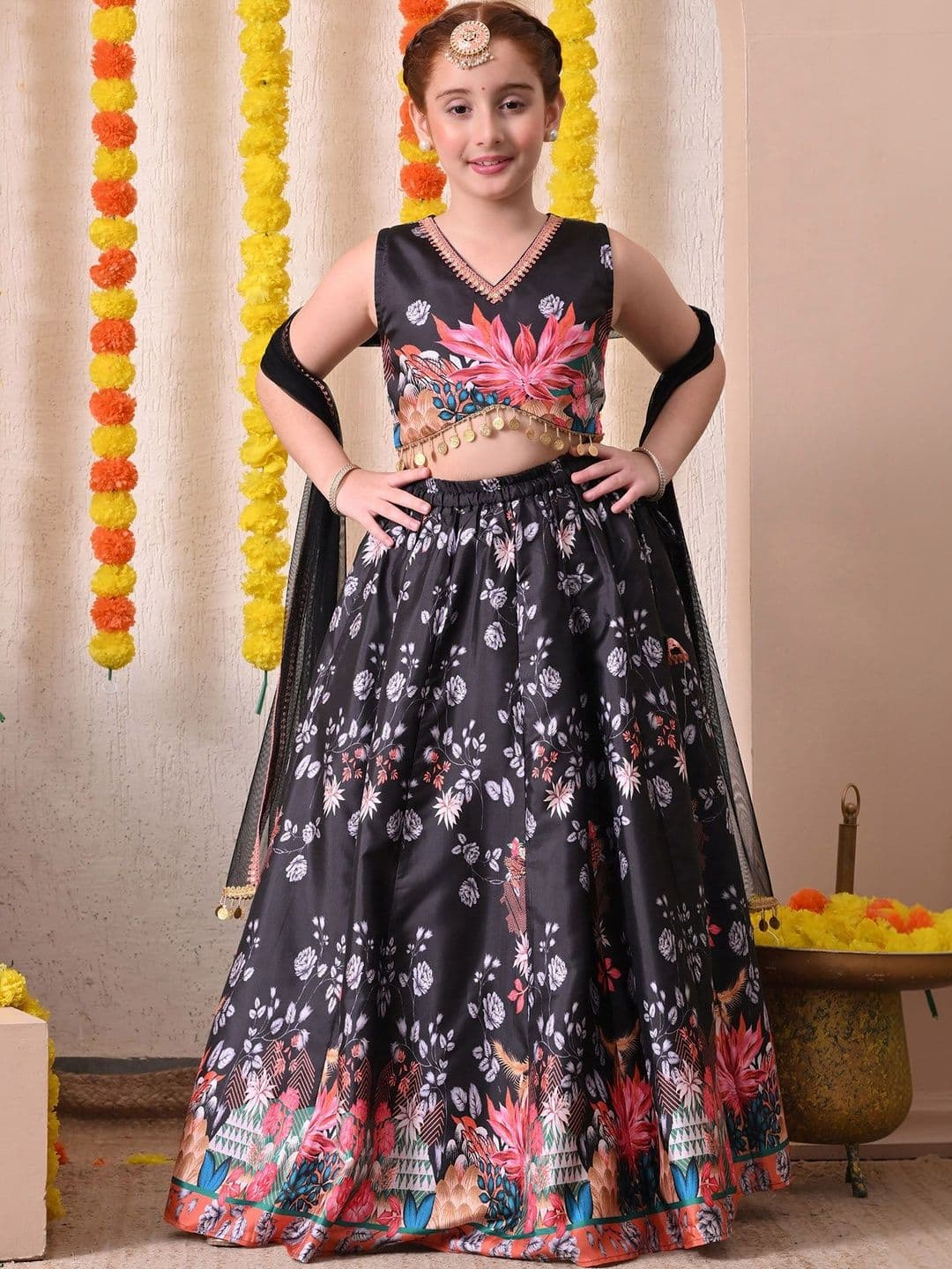 Indi-Loom Couture Girls Printed Ready to Wear Lehenga & Blouse With Dupatta - view 1
