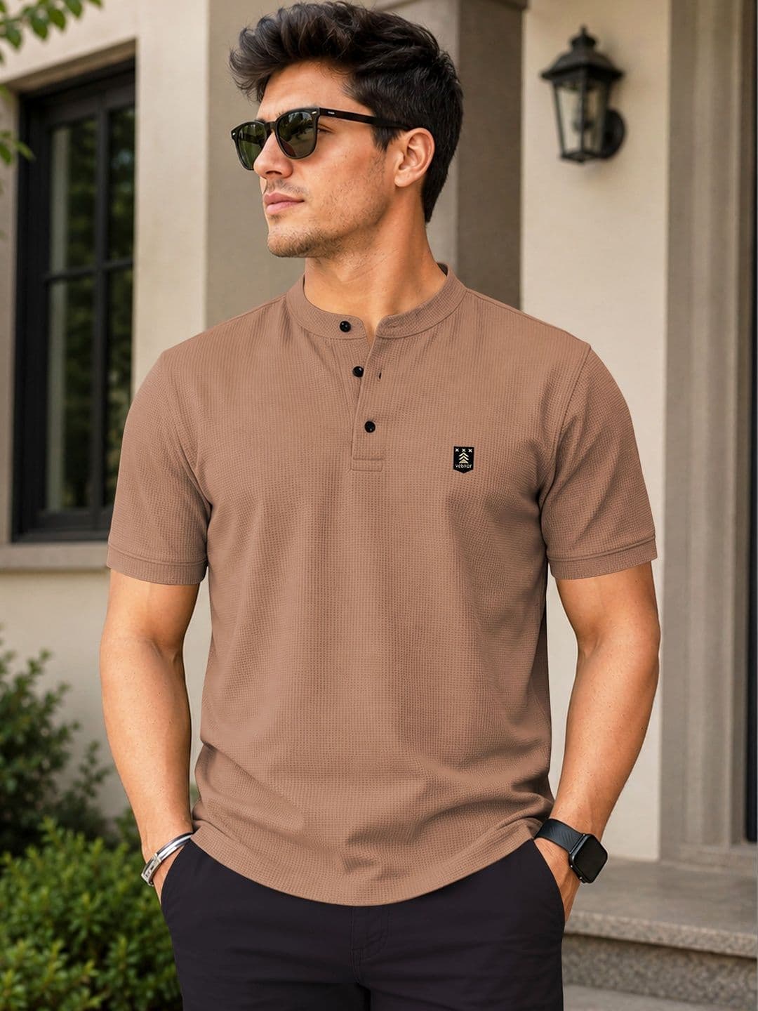 VeBNoR Mandarin Collar Pockets T-shirt - view 1