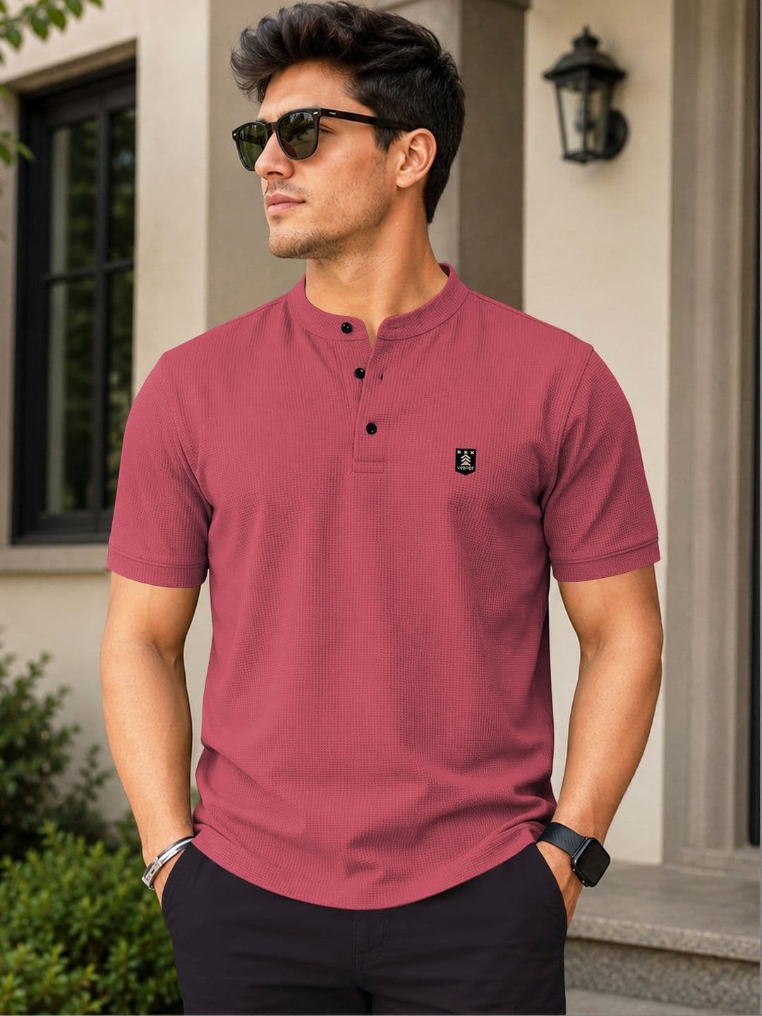 VeBNoR Men Mandarin Collar T-shirt - view 1