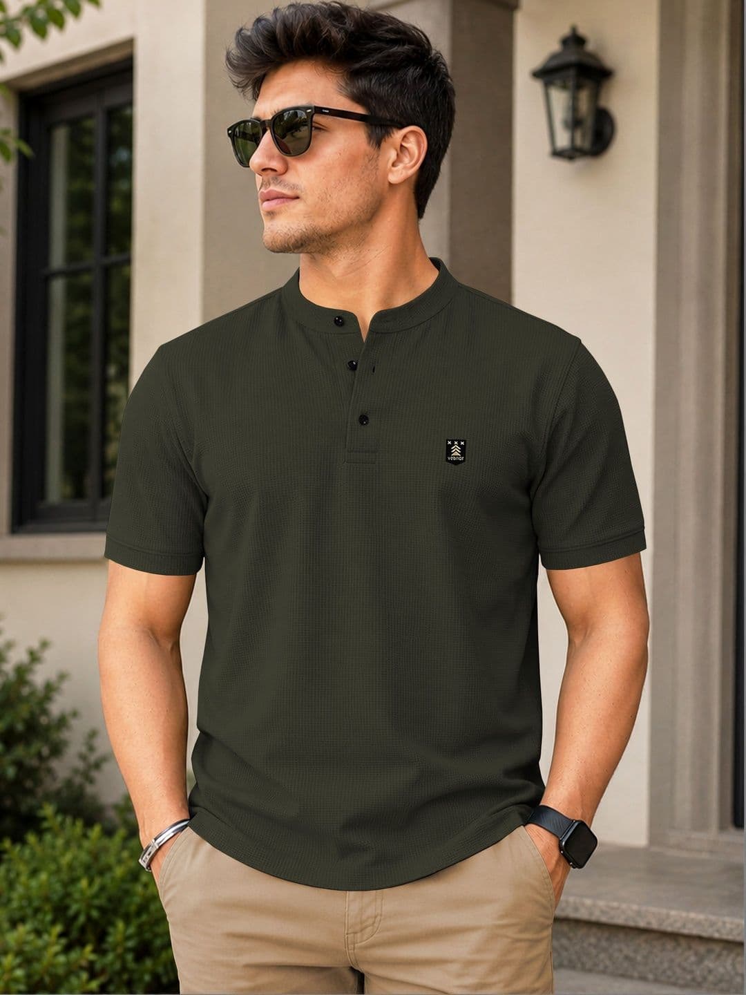 VeBNoR Men Mandarin Collar T-shirt - view 1