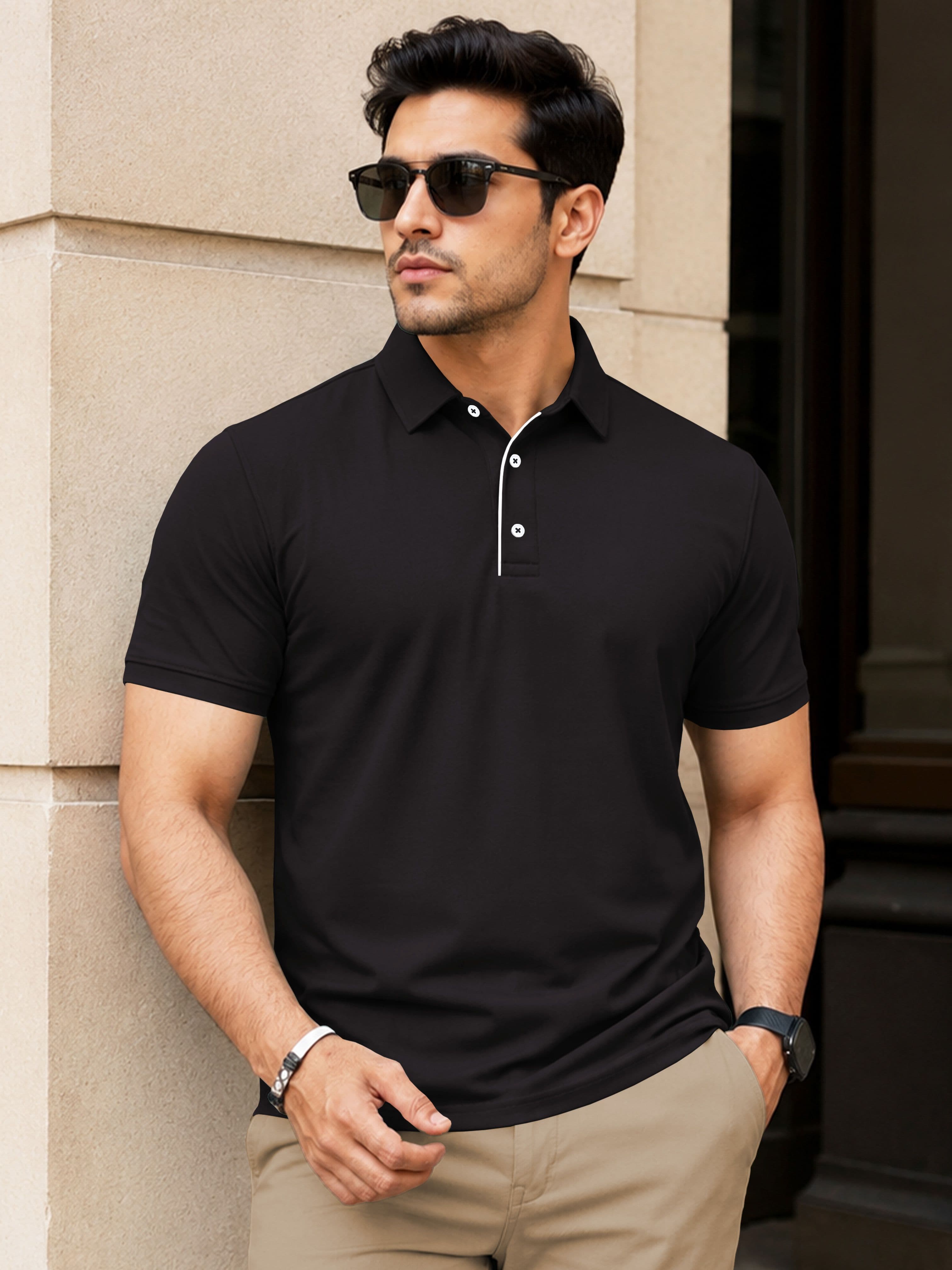 VeBNoR Men Solid Polo Collar Short Sleeves Slim Fit Casual T-shirt - view 1