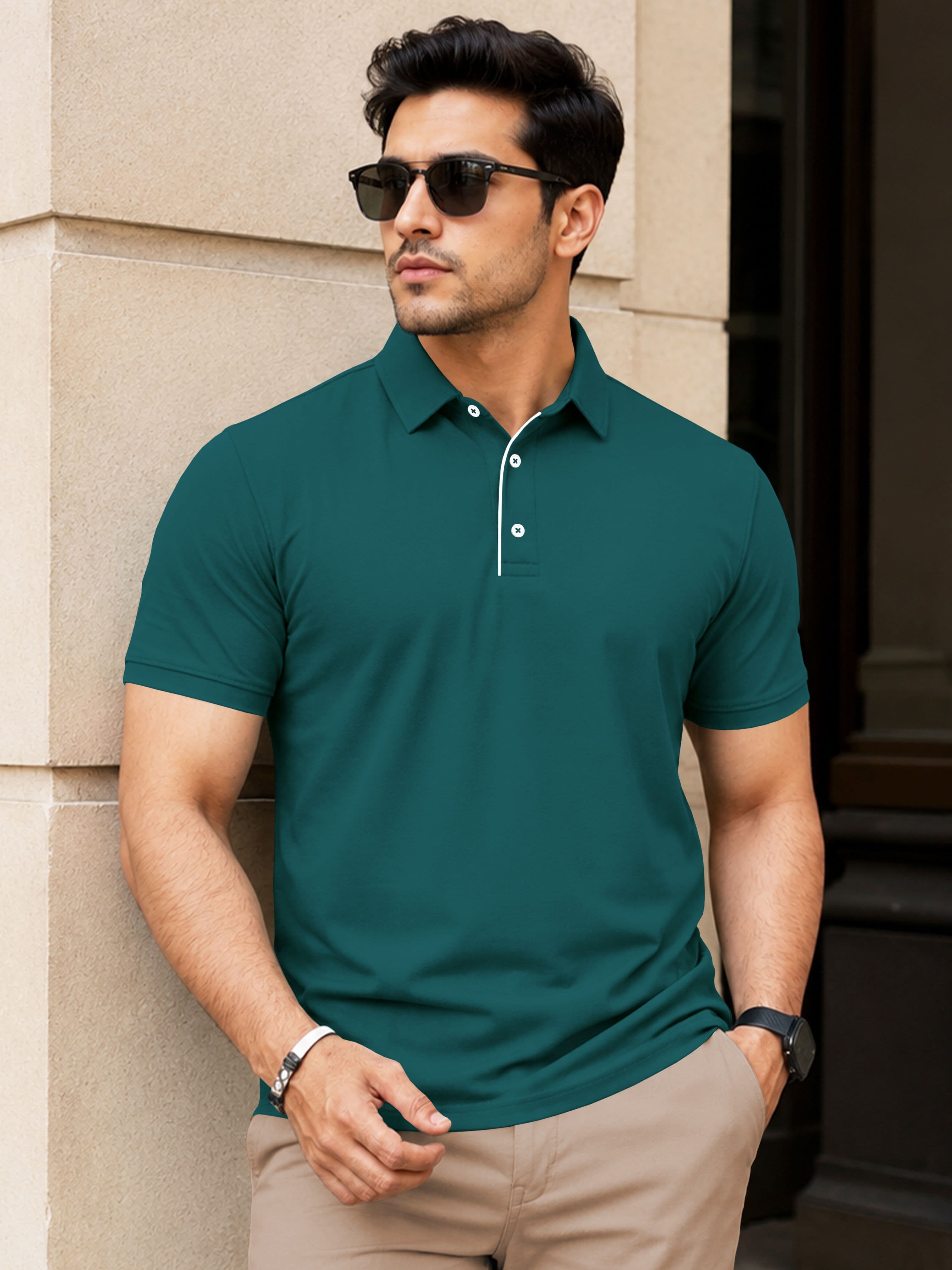 VeBNoR Men Solid Polo Collar Short Sleeves Slim Fit Casual T-shirt - view 1