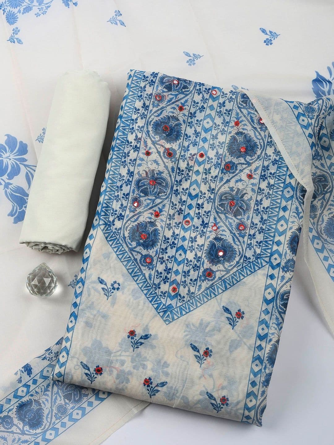 Meena Bazaar Printed Art Silk Unstitched Dress Material - view 1