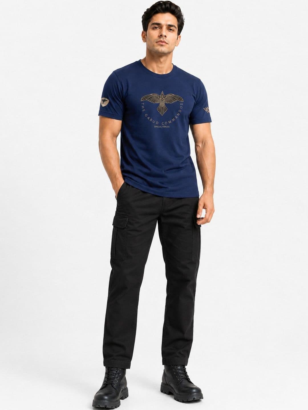 Warrior World Men Navy Blue Graphic Printed Cotton Round Neck T-shirt - view 1