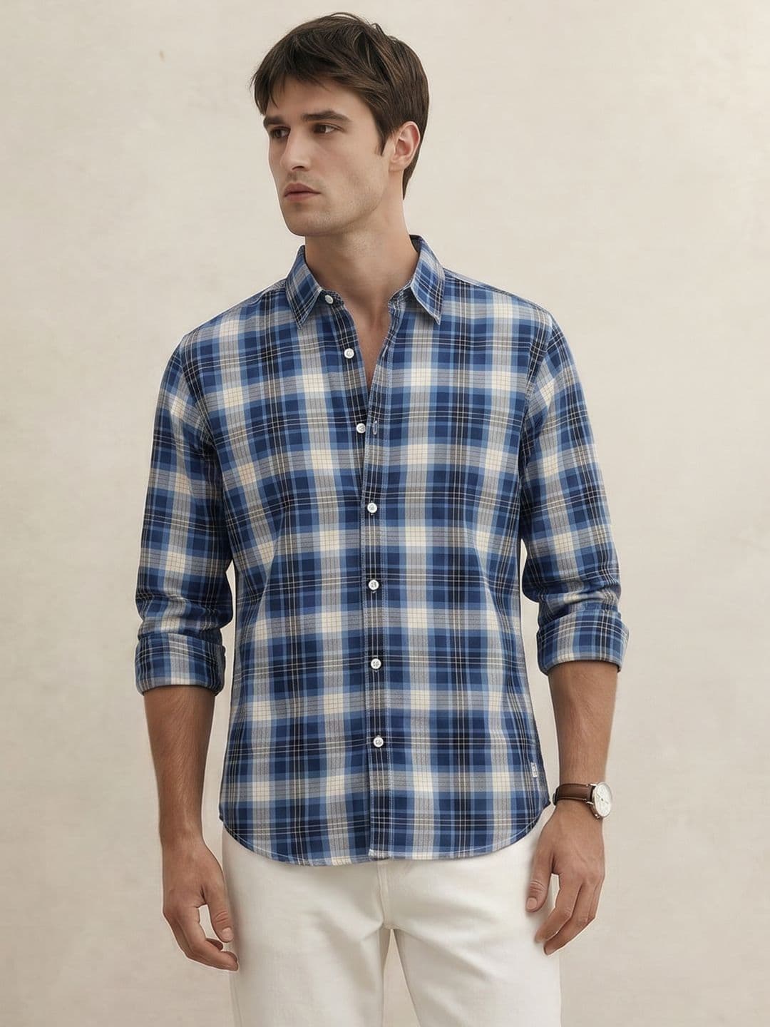 THE SHIRT CODE Tartan Checked Pure Cotton Casual Shirt - view 1