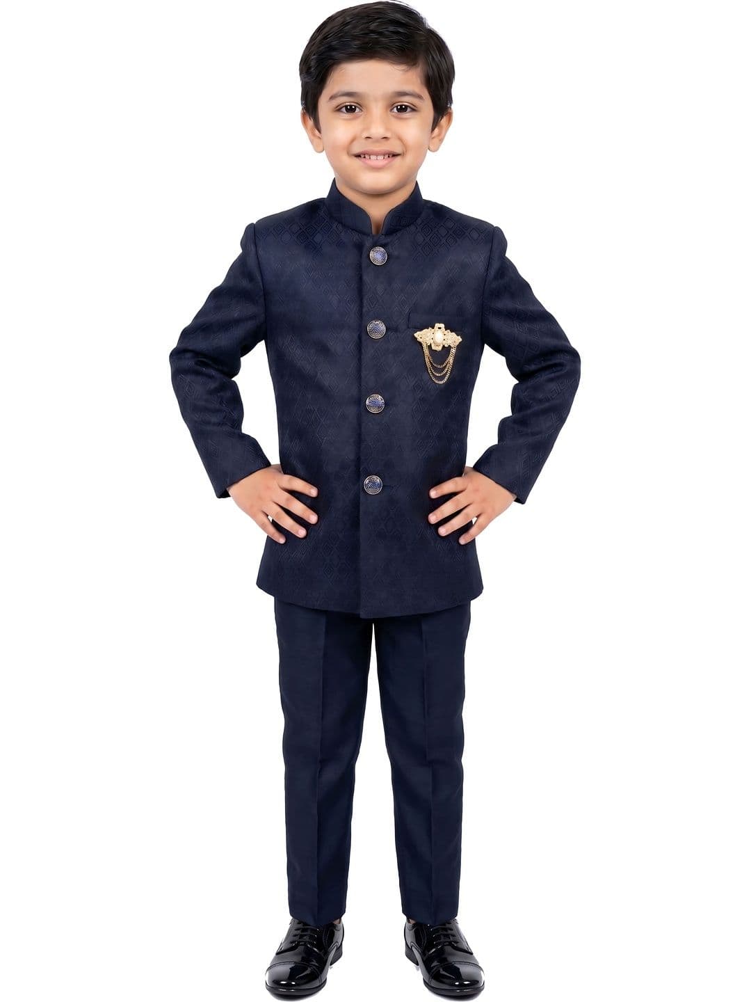 BAESD Boys Self Design Band Collar Sherwani - view 1