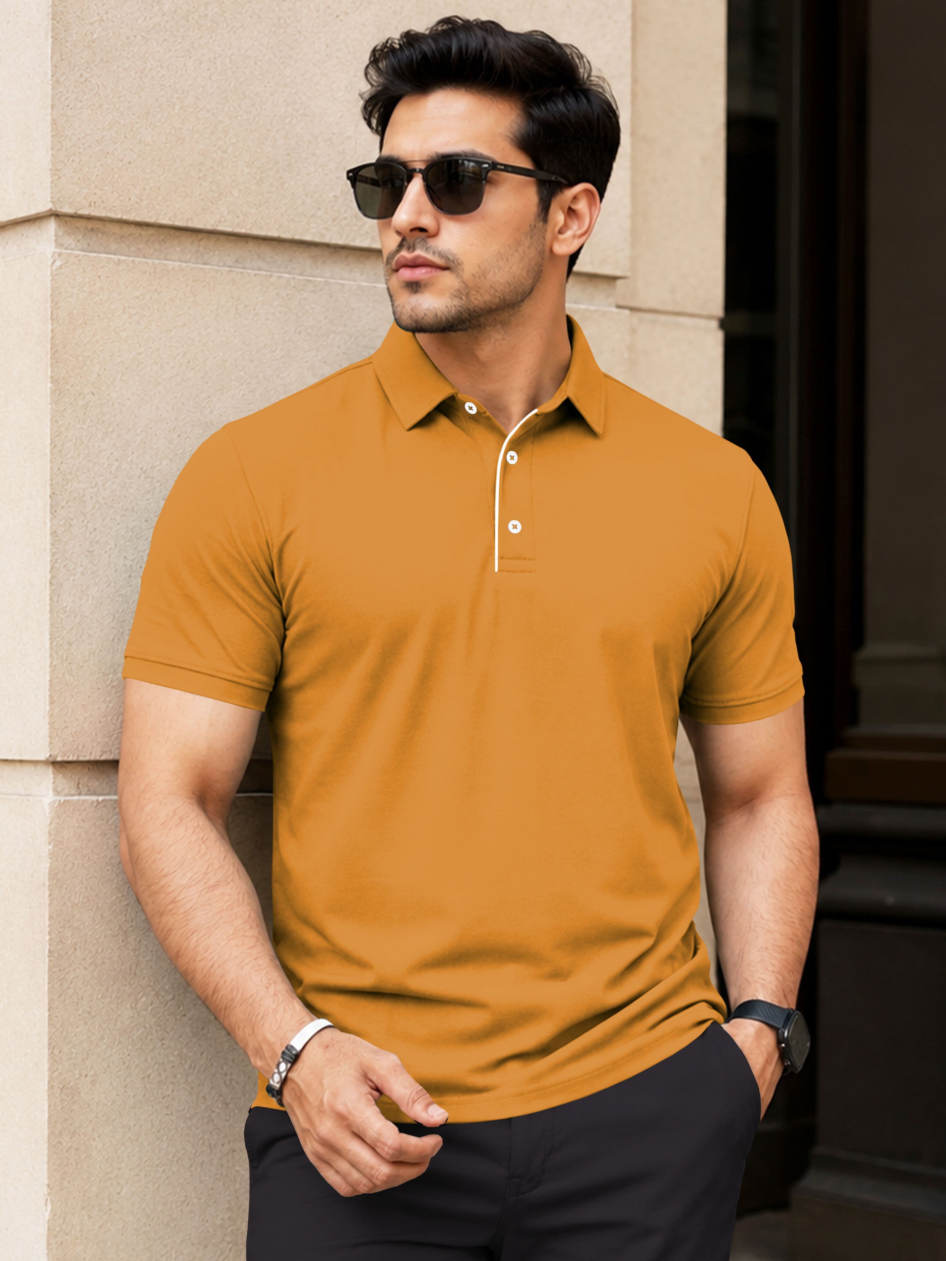 VeBNoR Men Solid Polo Collar Short Sleeves Slim Fit Casual T-shirt - view 1