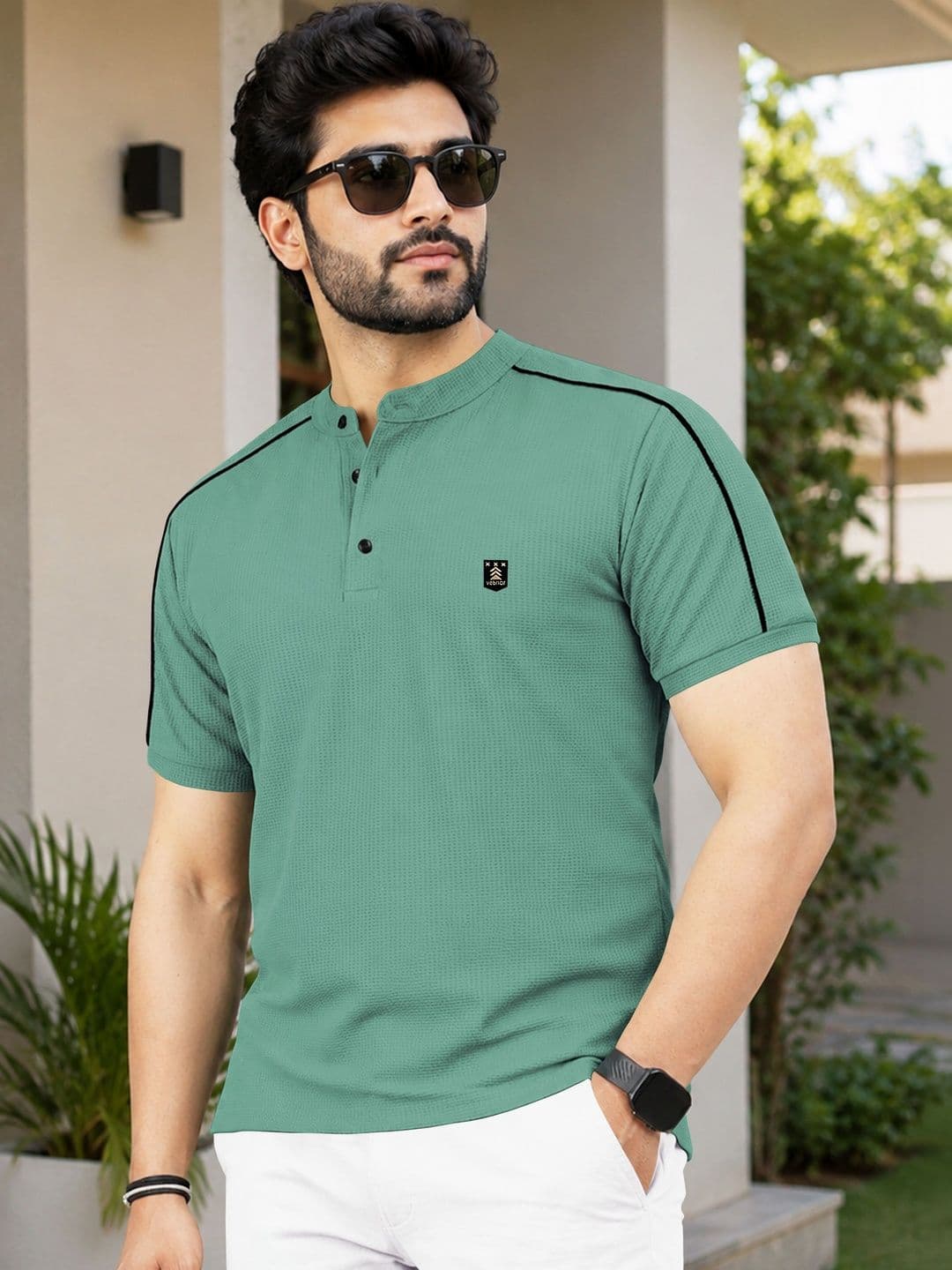 VeBNoR Mandarin Collar Short Sleeves T-shirt - view 1