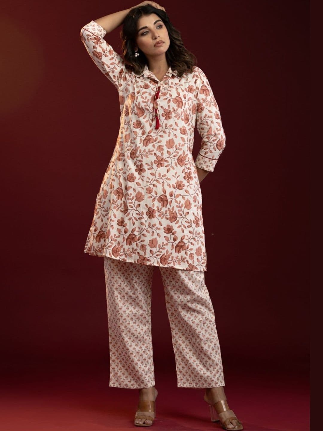 VEDANA Floral Cotton Printed Tunic with Trousers - view 1