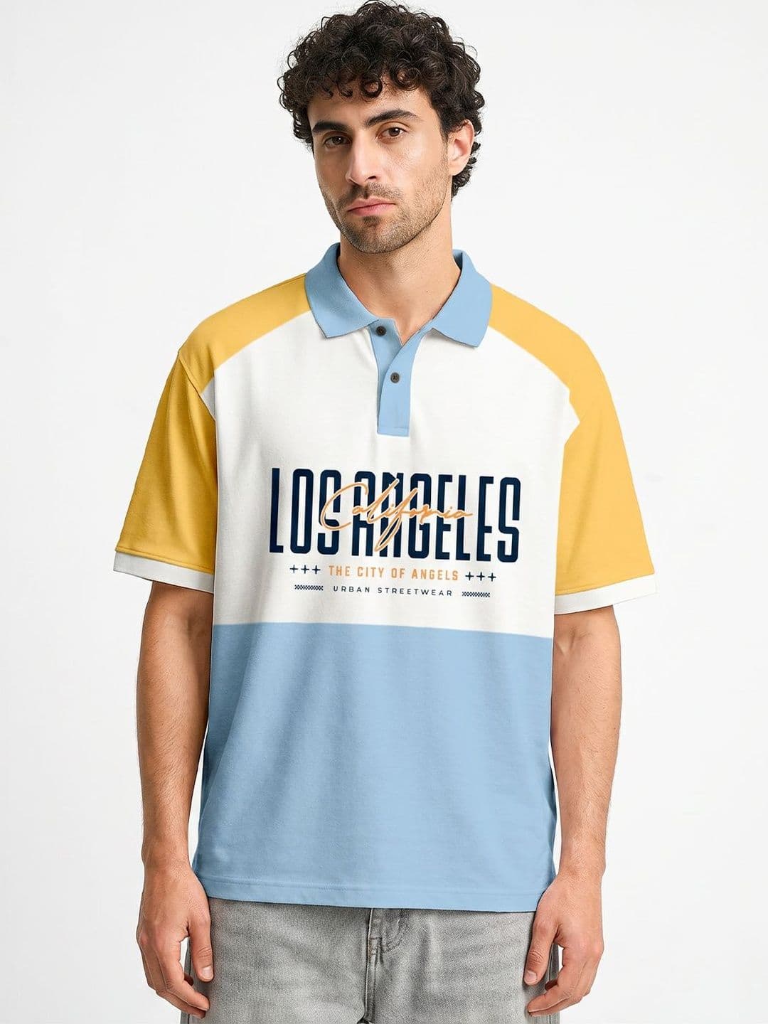 Crazymonk Men Typography Printed Polo Collar Cotton Oversized T-shirt - view 1
