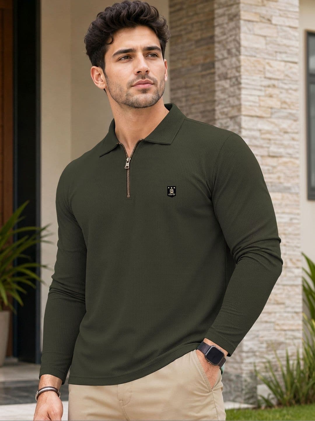 VeBNoR Men Self Design Polo Collar Slim Fit T-shirt - view 1