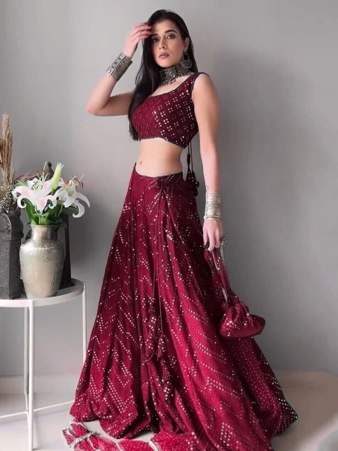 UDBHAV EXPORT Embellished Sequinned Semi-Stitched Lehenga & Unstitched Blouse With Dupatta - view 1