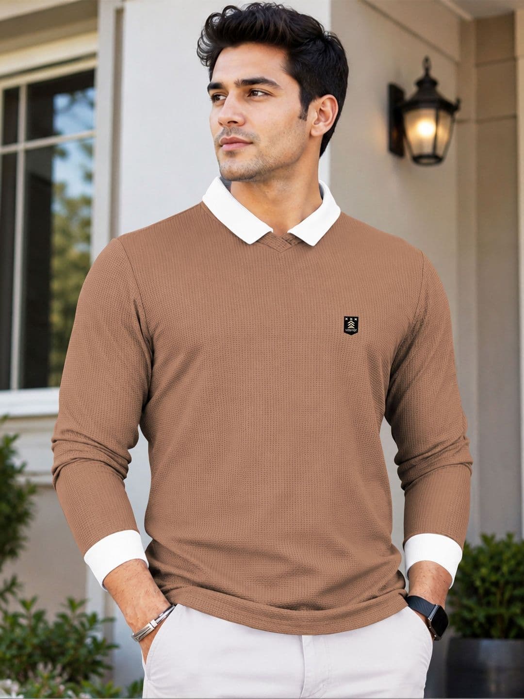 VeBNoR Self Design Polo Collar T-Shirt - view 1