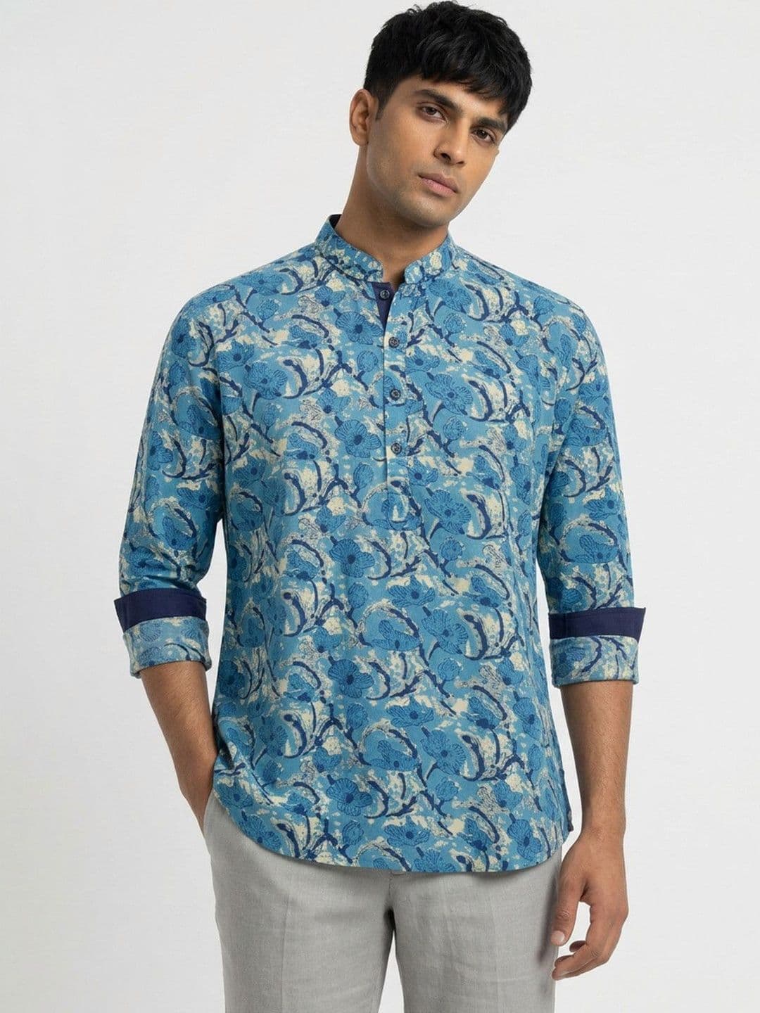 Sanman Ethnix by Raymond Men Floral Printed Indie Prints Kurta - view 1