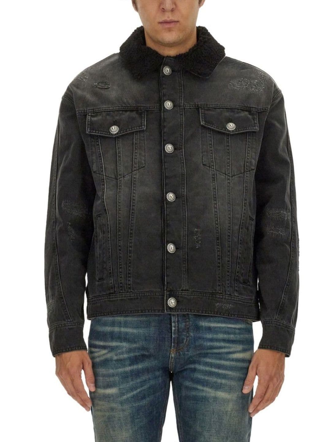 Balmain Black Distressed Shirt Collar Jacket - view 1
