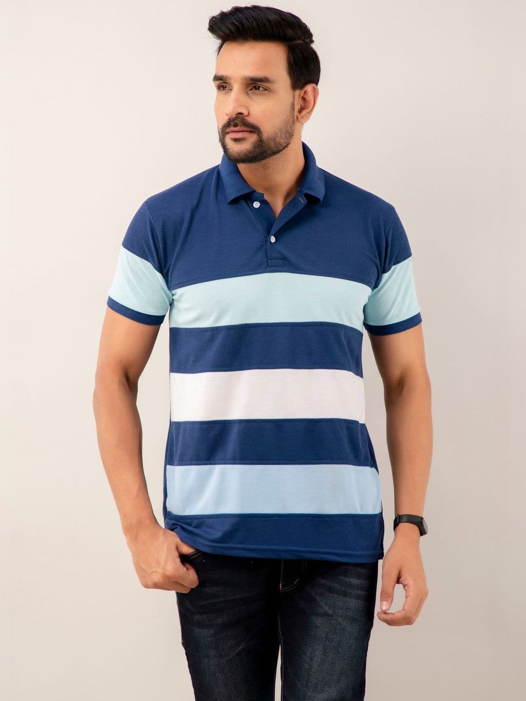 STYLE ACCORD Men Striped Polo Collar T-shirt - view 1