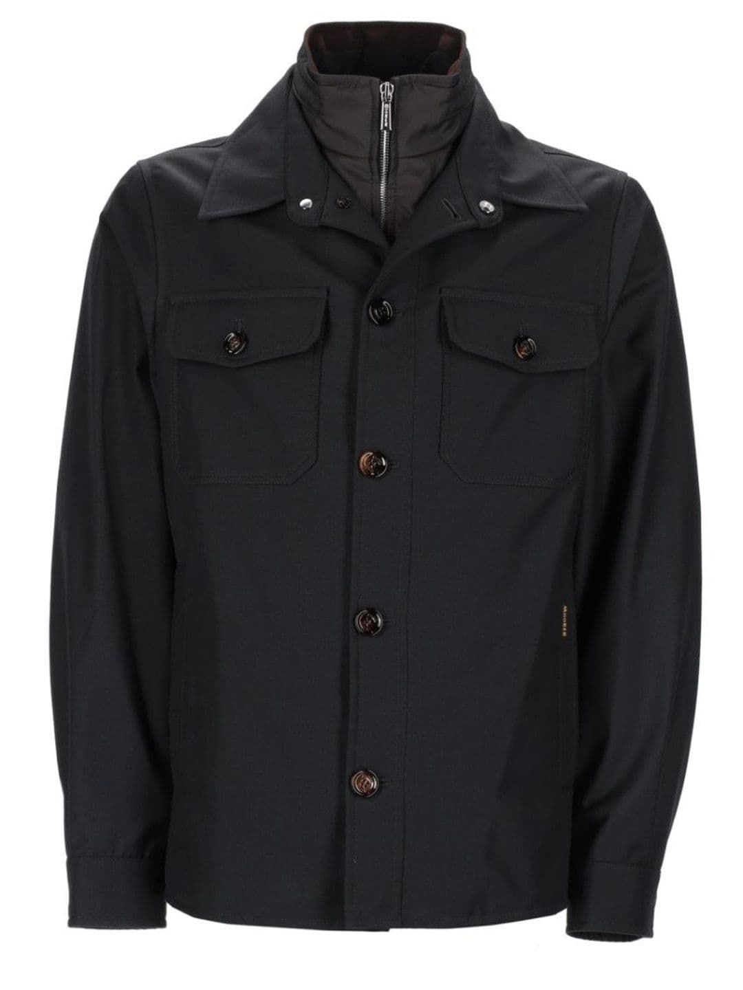 Moorer Dark Blue Solid Shirt Collar Jacket - view 1
