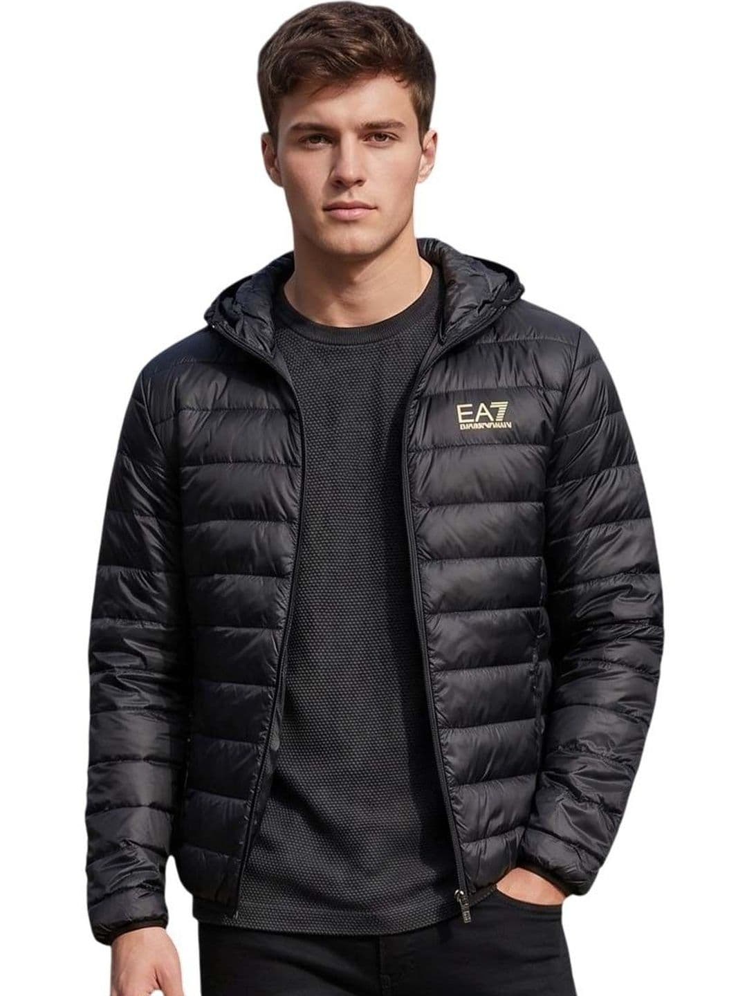 EA7 Emporio Armani Black Quilted Hood Jacket - view 1