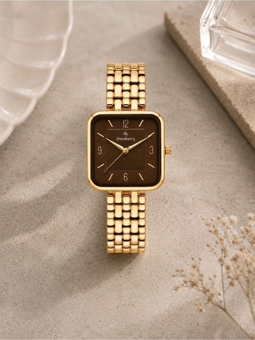 DressBerry Women Dial & Stainless Steel Bracelet Style Straps Analogue Watch DB162-RGCASE-BROWNDIAL-RGSTP - view 1