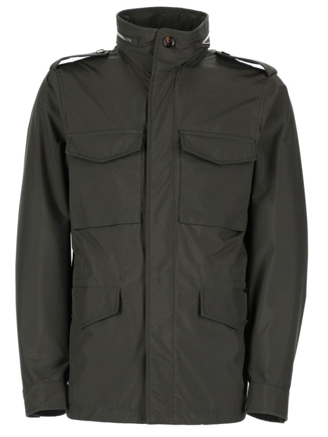 Moorer Olive Solid Mandarin Collar Jacket - view 1