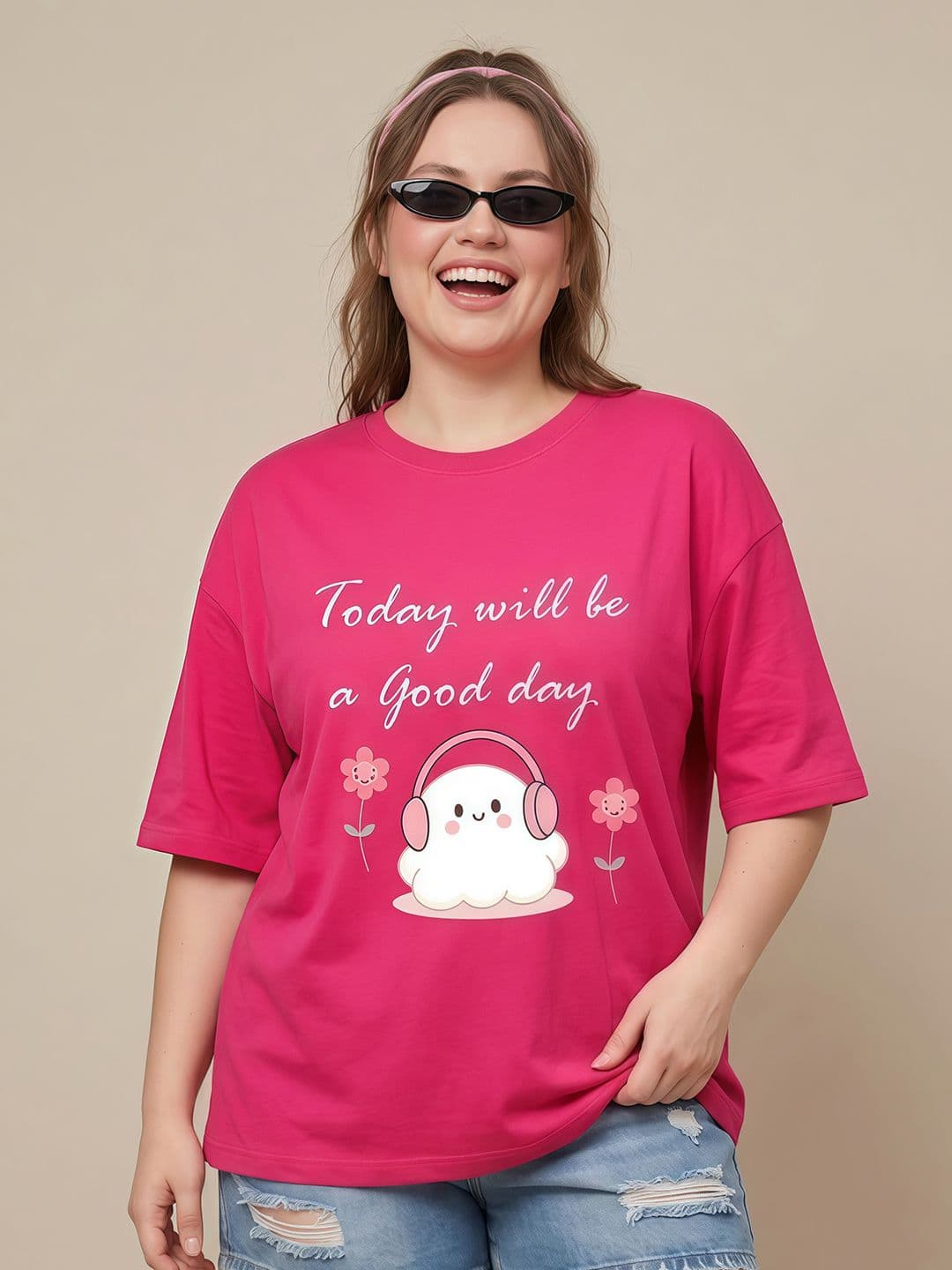 Shonisha Women Printed Drop-Shoulder Sleeves T-shirt - view 1