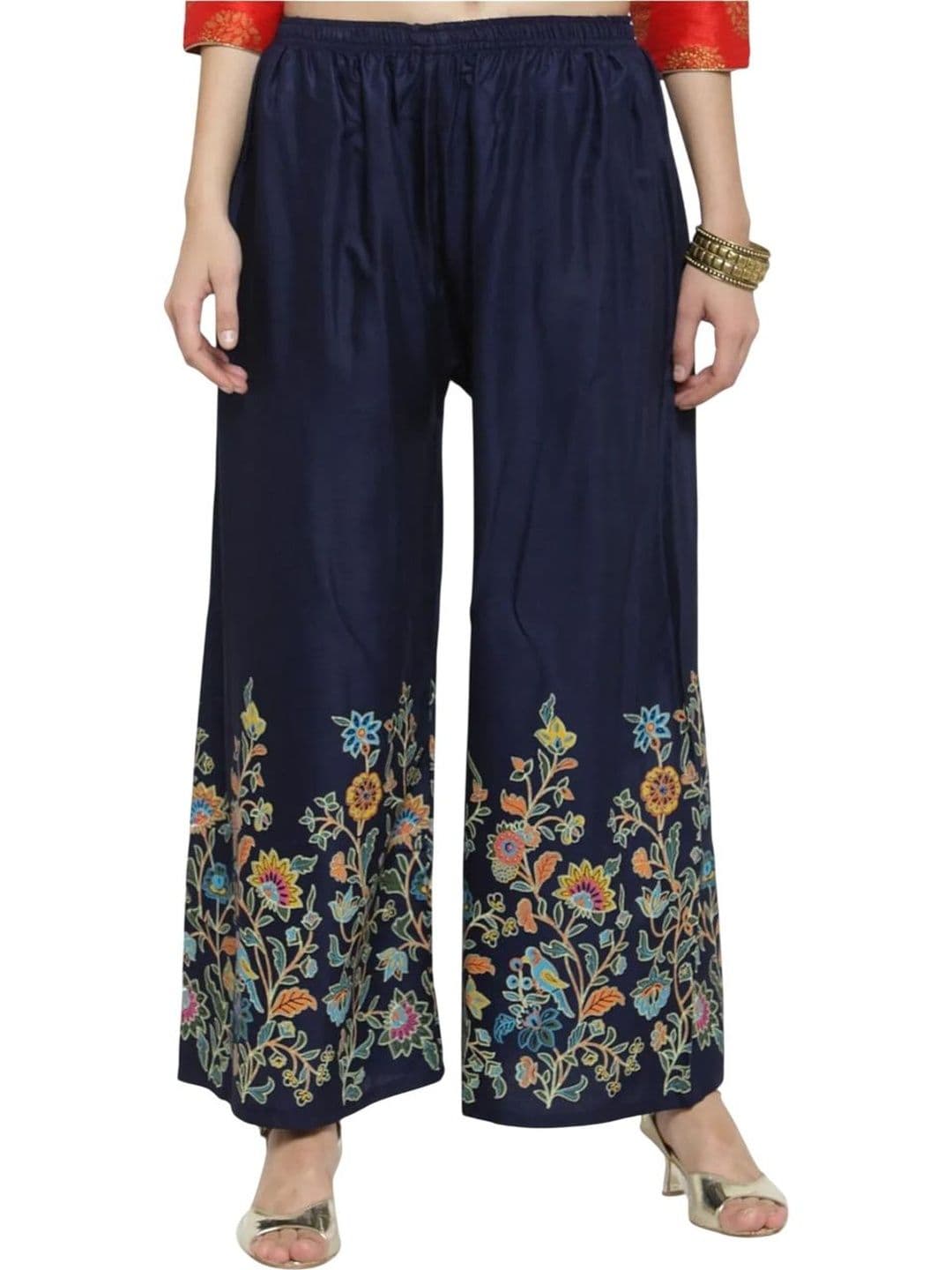 OMAYA Women Floral Printed Knitted Ethnic Palazzos - view 1