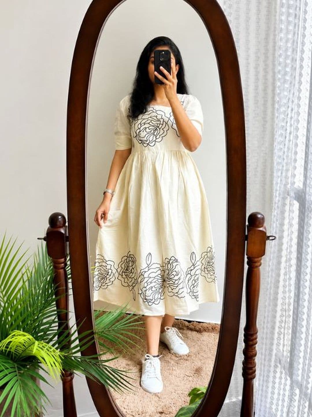 HOOk i Floral Embroidered Puff Sleeve A-Line Midi Dress - view 1