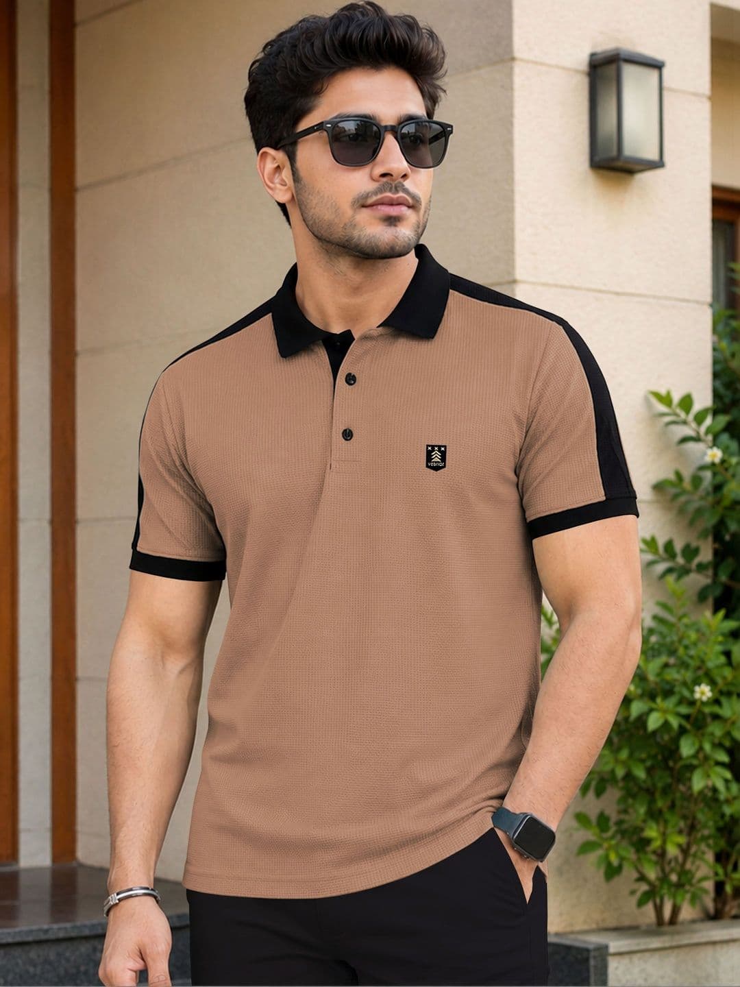 VeBNoR Self Design Colourblocked Polo Collar T-Shirt - view 1