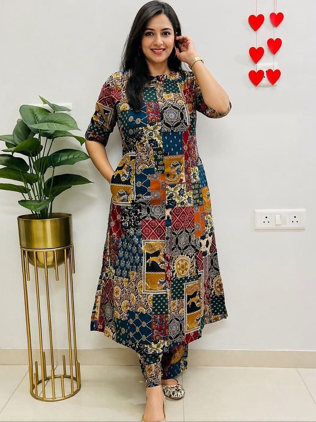 Sangria Women Ethnic Motifs Printed Regular Pure Cotton Kurta with Trousers - view 1