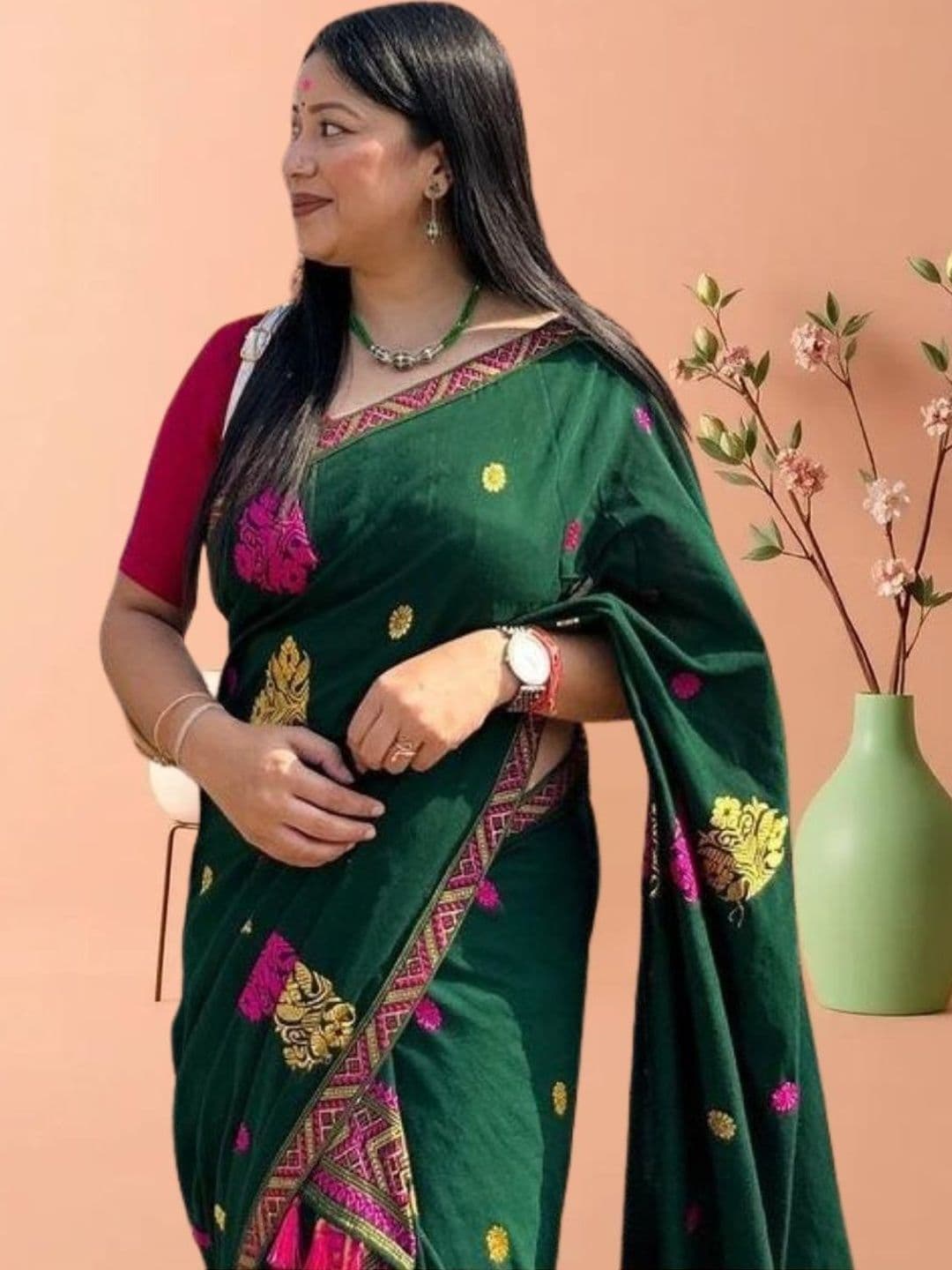 KAMDAR Floral Mekhela Chador Saree - view 1