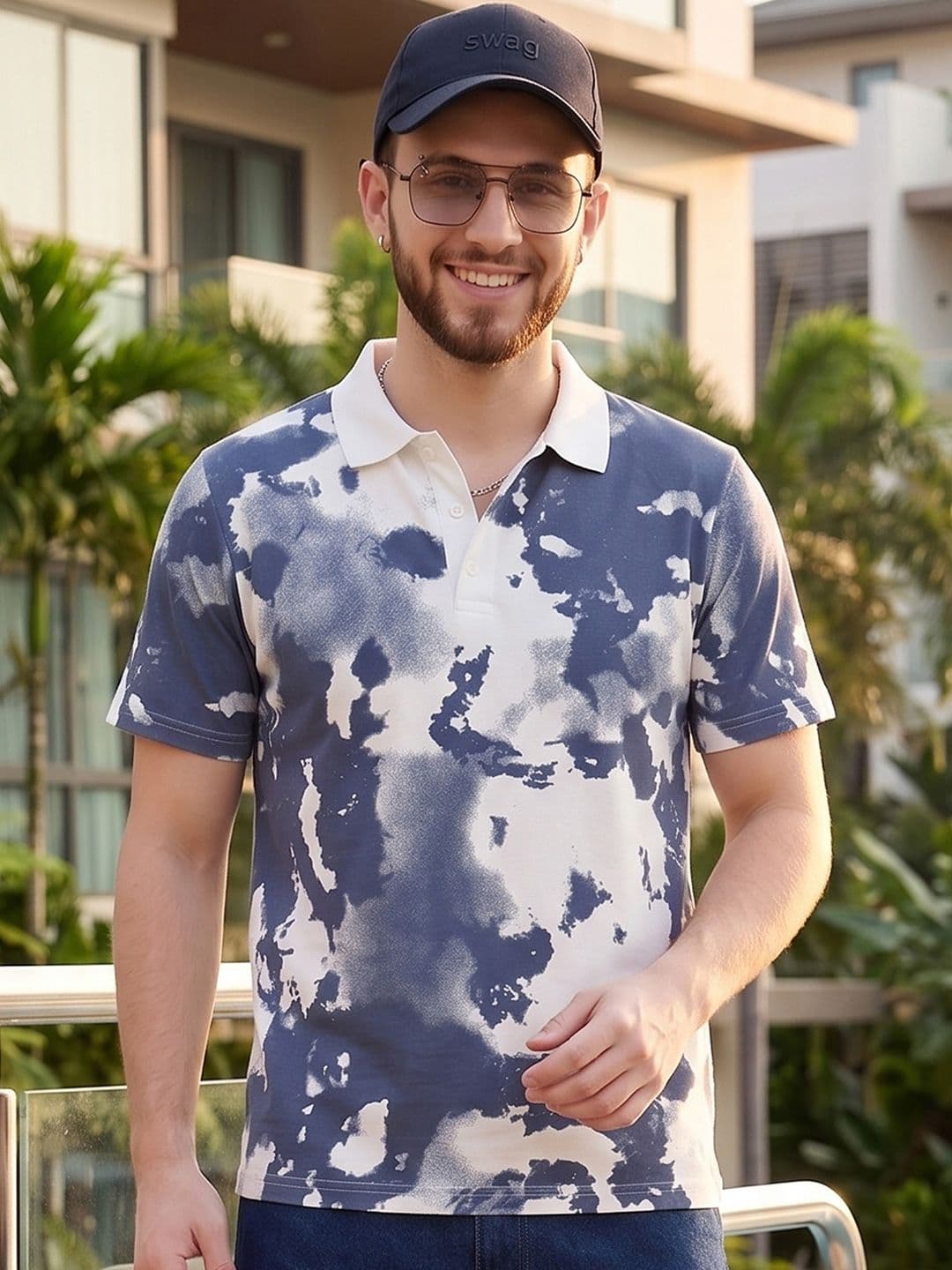 Mast & Harbour Men Tie and Dye Dyed Polo Collar T-shirt - view 1